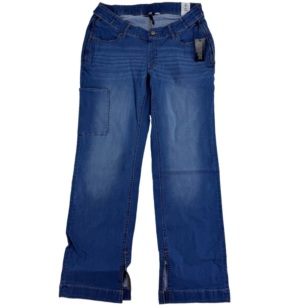 Denim & Co‎ Adaptive Cozy Touch Slim Straight Jeans Wheelchair Fit 14 Reg Blue